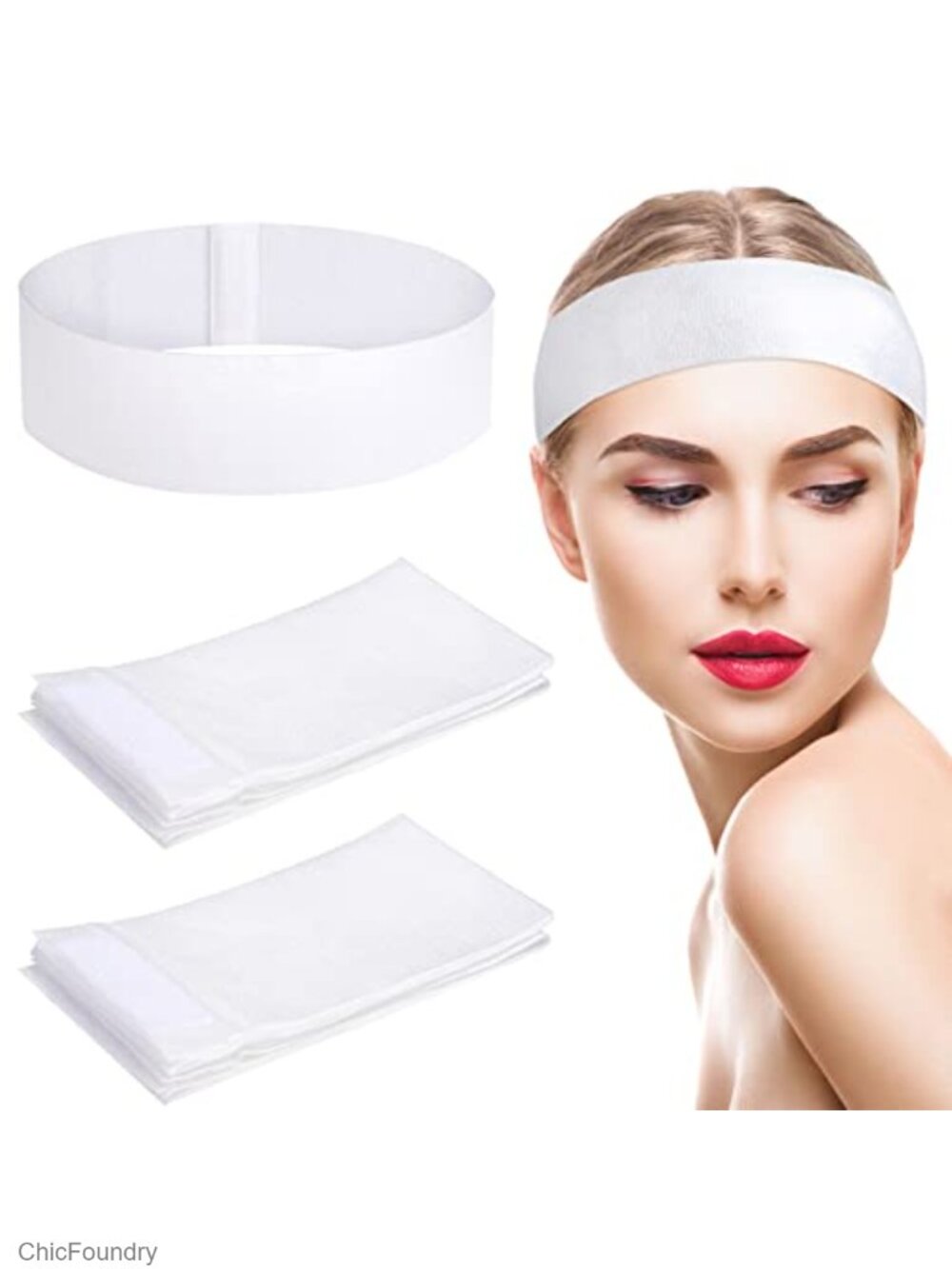 30 Pcs Disposable Spa Headbands, Nonwoven Stretch Facial Wrap